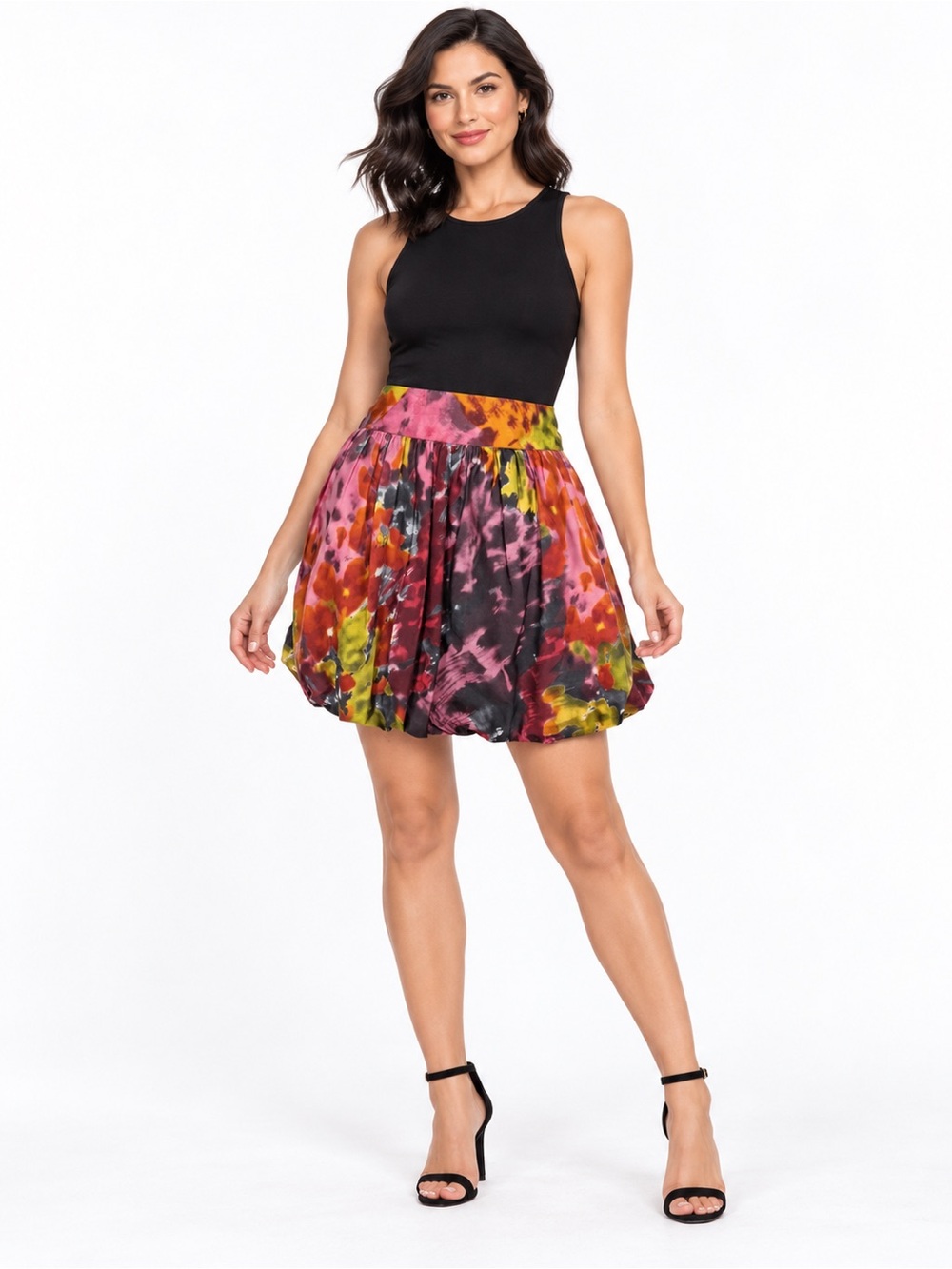 Trina Turk Multicolor Abstract Silk Wool Blend Retro Mini Bubble Hem Skirt Sz.10